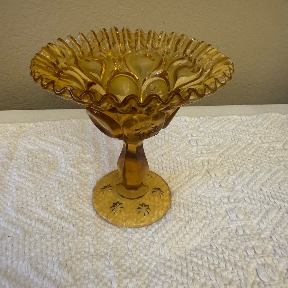 Vintage Fenton Colonial
Amber Thumbprint Pie Crimple Dish